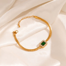 Elegant Chain Bracelet with Green Gem and Crystal Frame JLTB0681