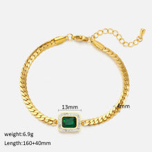 Elegant Chain Bracelet with Green Gem and Crystal Frame JLTB0681
