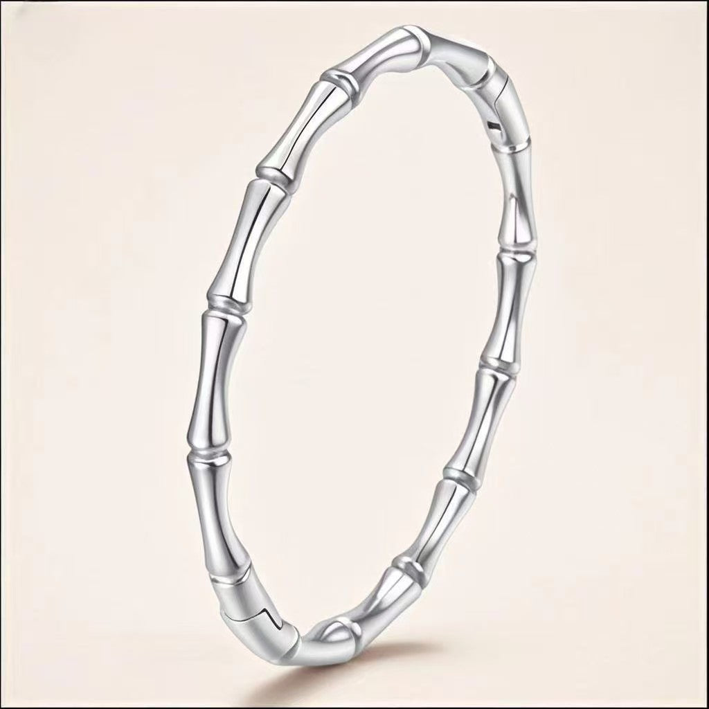 Bamboo Textured Cool-Tone Silver Bracelet JLTB0683