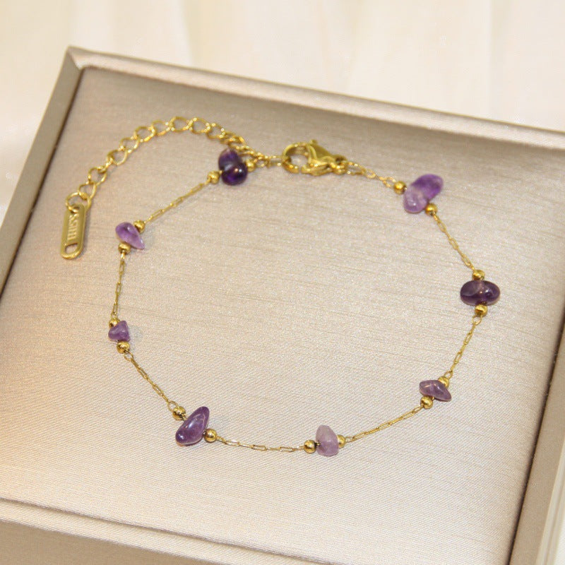 Adjustable Gold-tone Loop Chain with Amethyst Chips Bracelet JLTB0684
