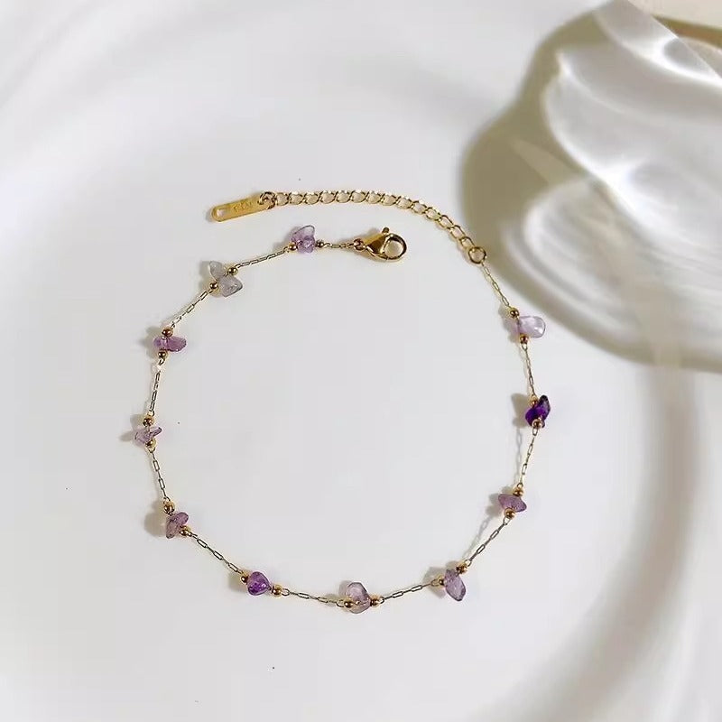 Adjustable Gold-tone Loop Chain with Amethyst Chips Bracelet JLTB0684
