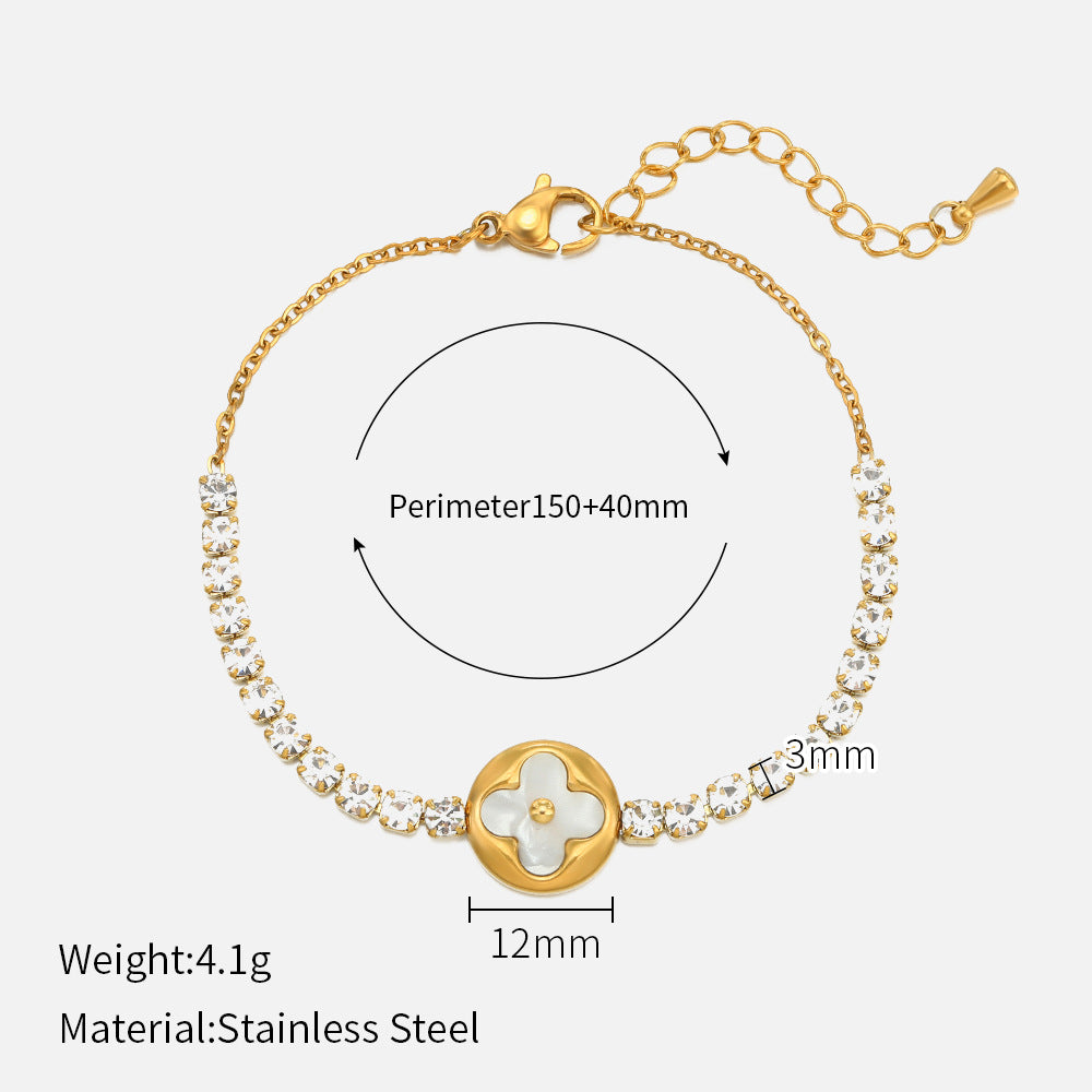 Minimalist Gold-Tone Bracelet with Dainty Floral Design and Crystals JLTB0696