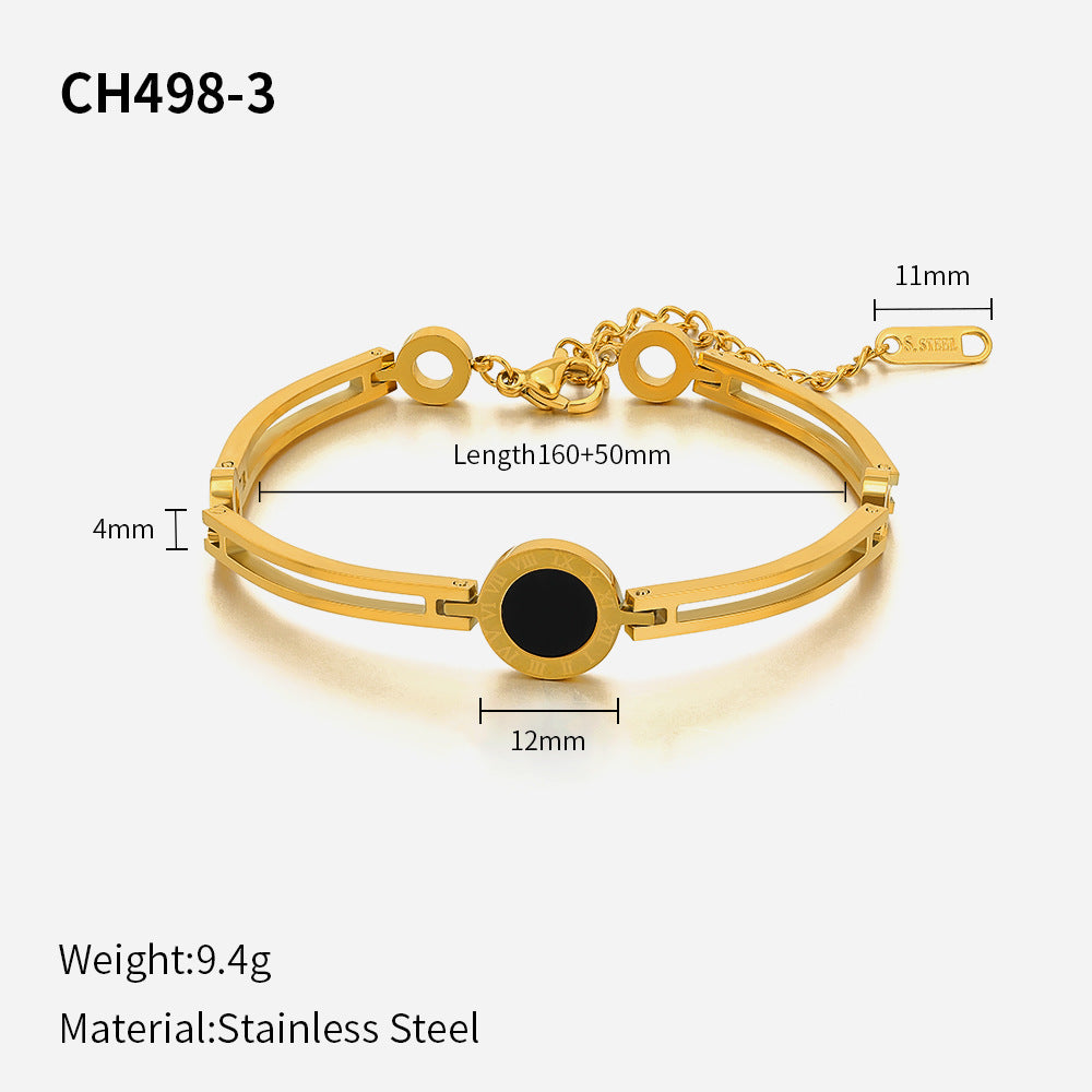 Stylish Gold Bracelet with Black Center and Sleek Watch Design JLTB0701