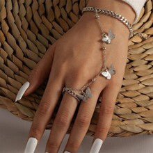 Butterfly Charm Silver-tone Dual Chain Bracelet JLTB0703