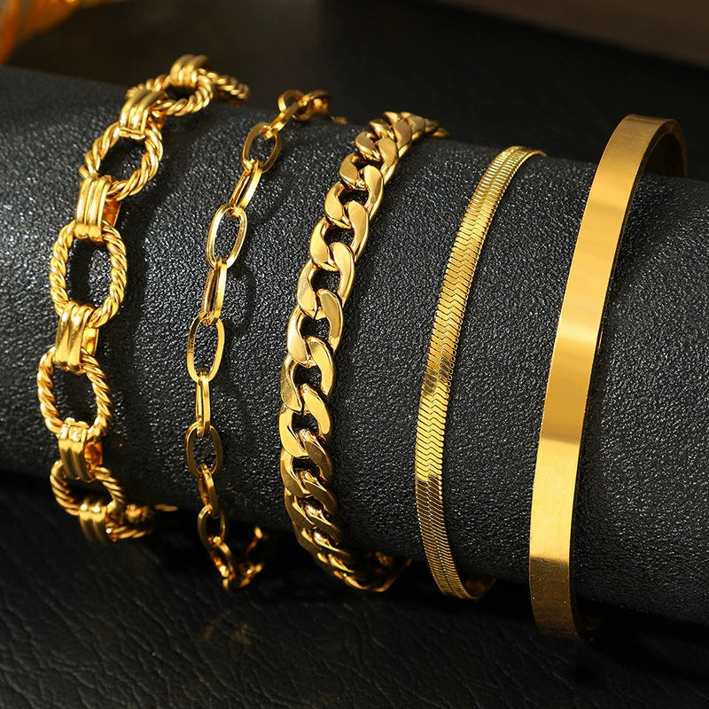 Shimmering Layers: Chic Gold Bracelet Ensemble mixed Twist Chain Bracelet Set JLTB0720