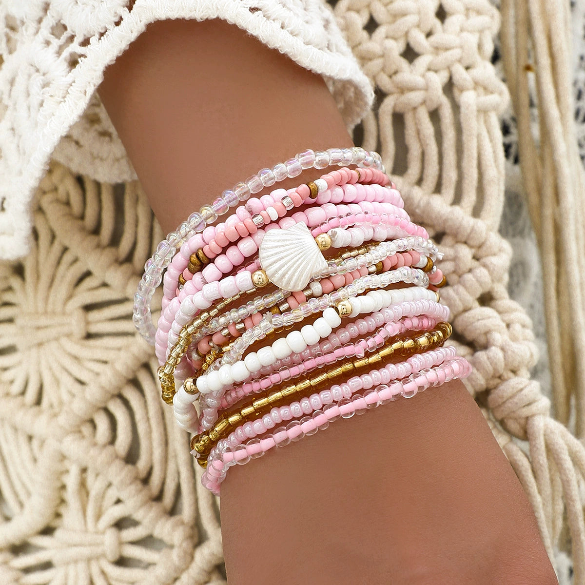 Pastel PINK color rice bead stacking bracelet set JLTB0733