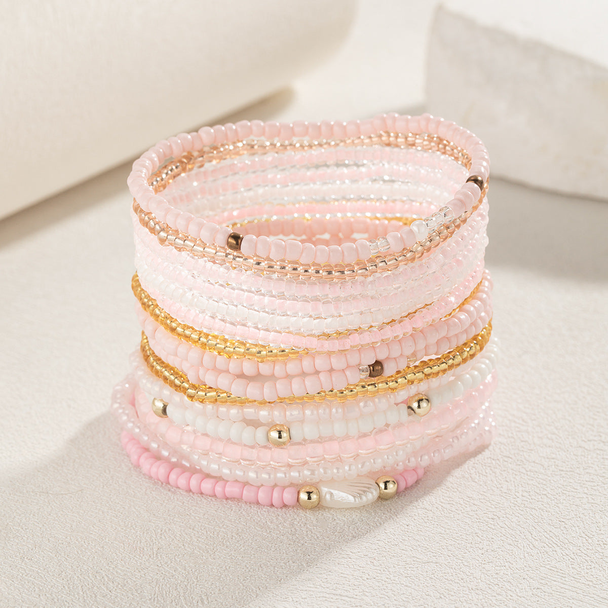 Pastel PINK color rice bead stacking bracelet set JLTB0733