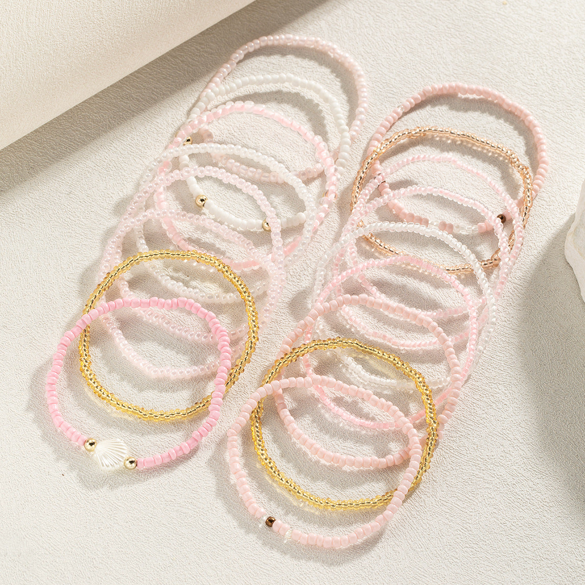 Pastel PINK color rice bead stacking bracelet set JLTB0733