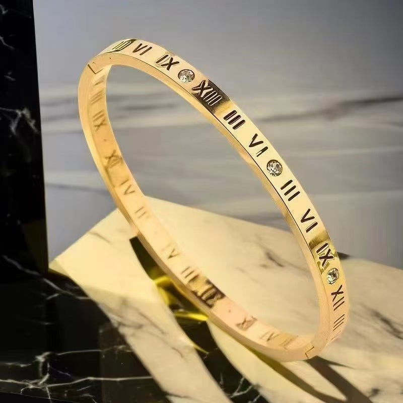 Roman Numerals Engraved Bangle Bracelet JLTB0751