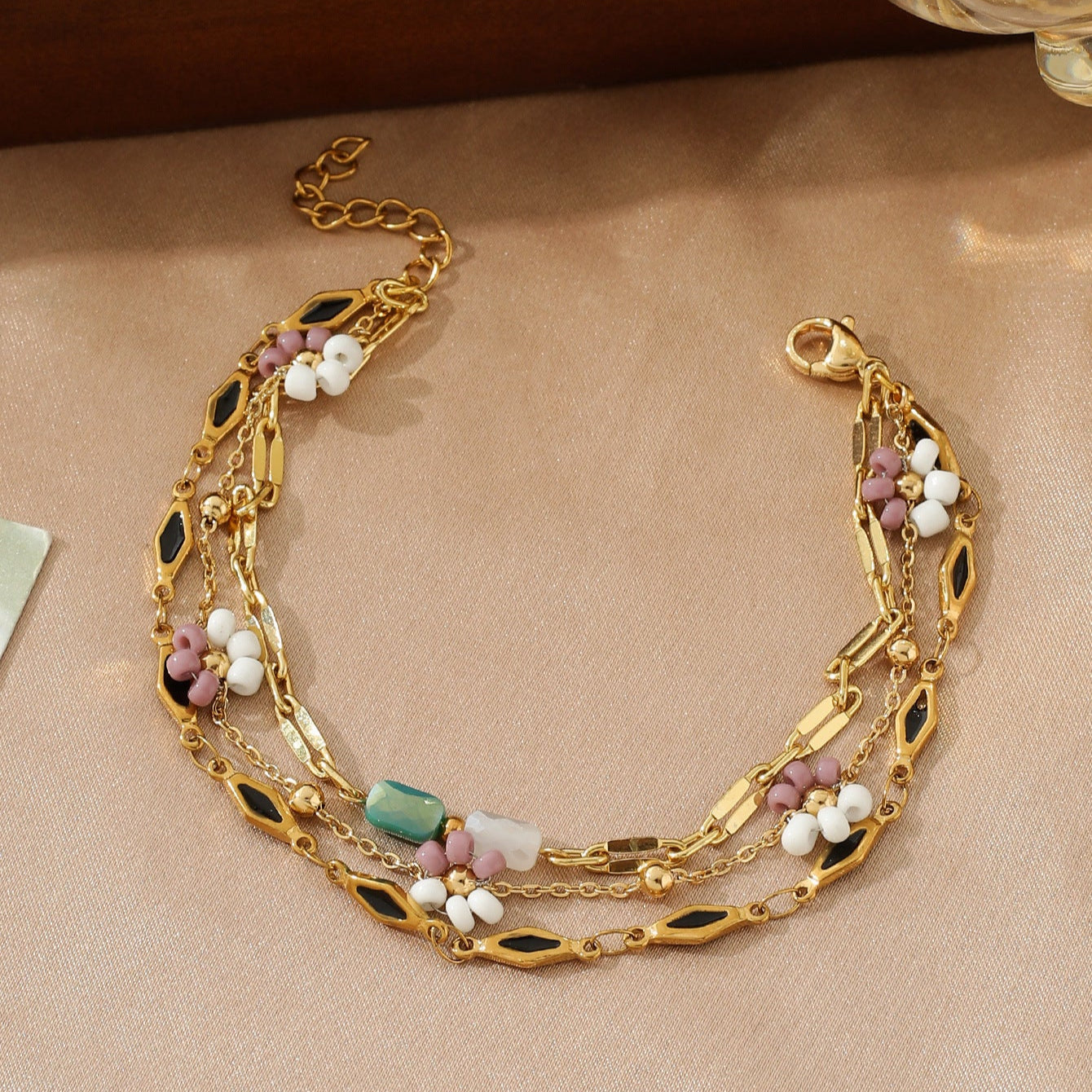 Multi Charm Bohemian Style Jute Glass Bead Bracelet JLTB0756