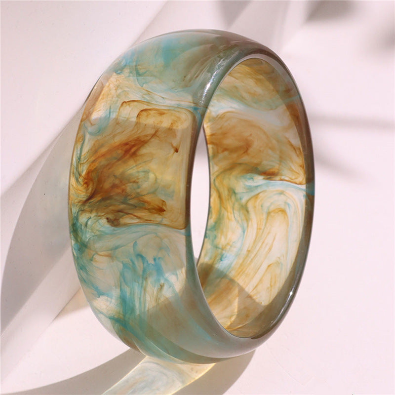 Fashion Acrylic "Abstract Swirl Resin Bangle in Earthy Blues and Browns" Bracelet JLTB0804