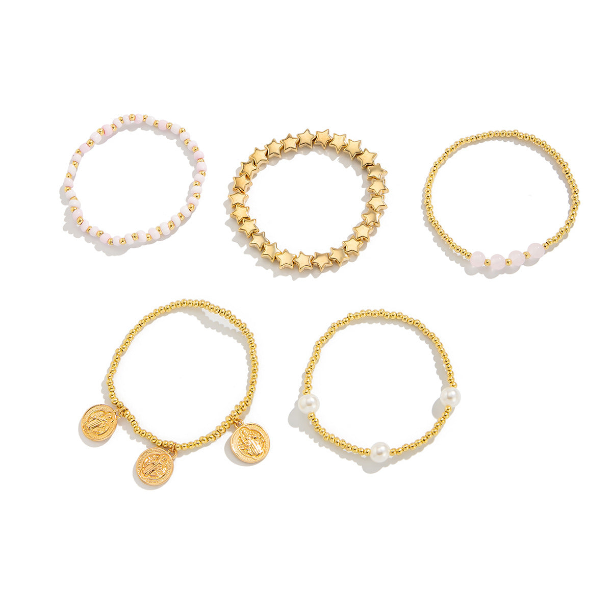 Charmed Beaded Stack Pink and Gold Bracelet Set JLTB0820