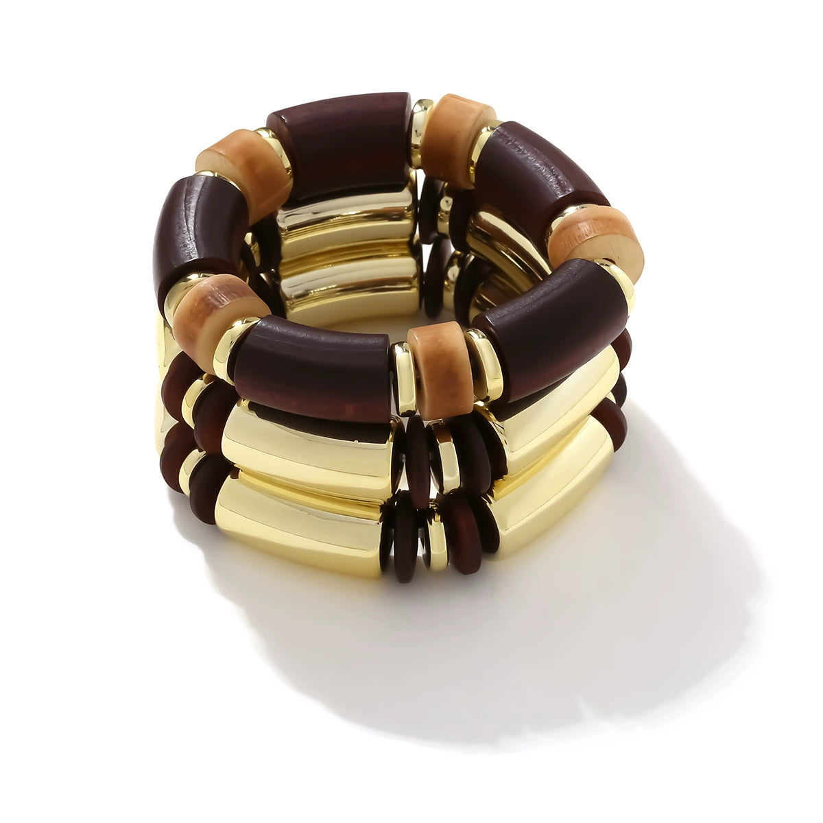 Just Lil Things Bold Luxe Barrel Bead Bracelet – Gold & Earthy Brown Design JLTB0856
