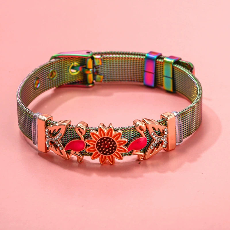 Just Lil Things Rainbow Mesh Bracelet Charms with Iridescent Clasp JLTB0863