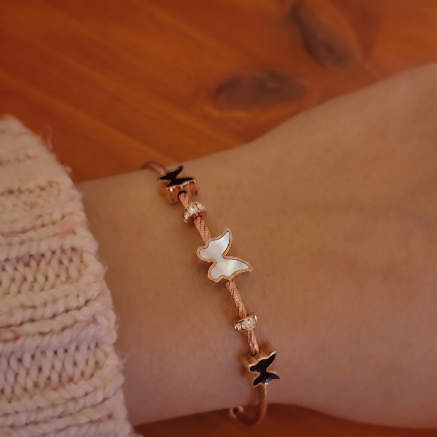 Just Lil Things Rose Gold Butterfly Charm Cable Wire Bracelet JLTB0866