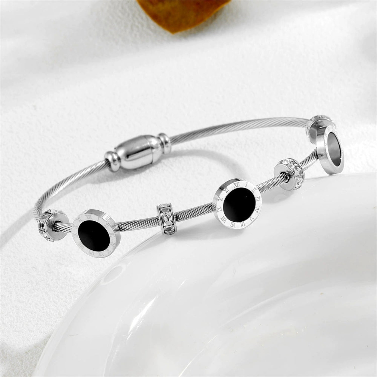 Just Lil Things Silver Cable Wire Bracelet with Black Ename JLTB0869