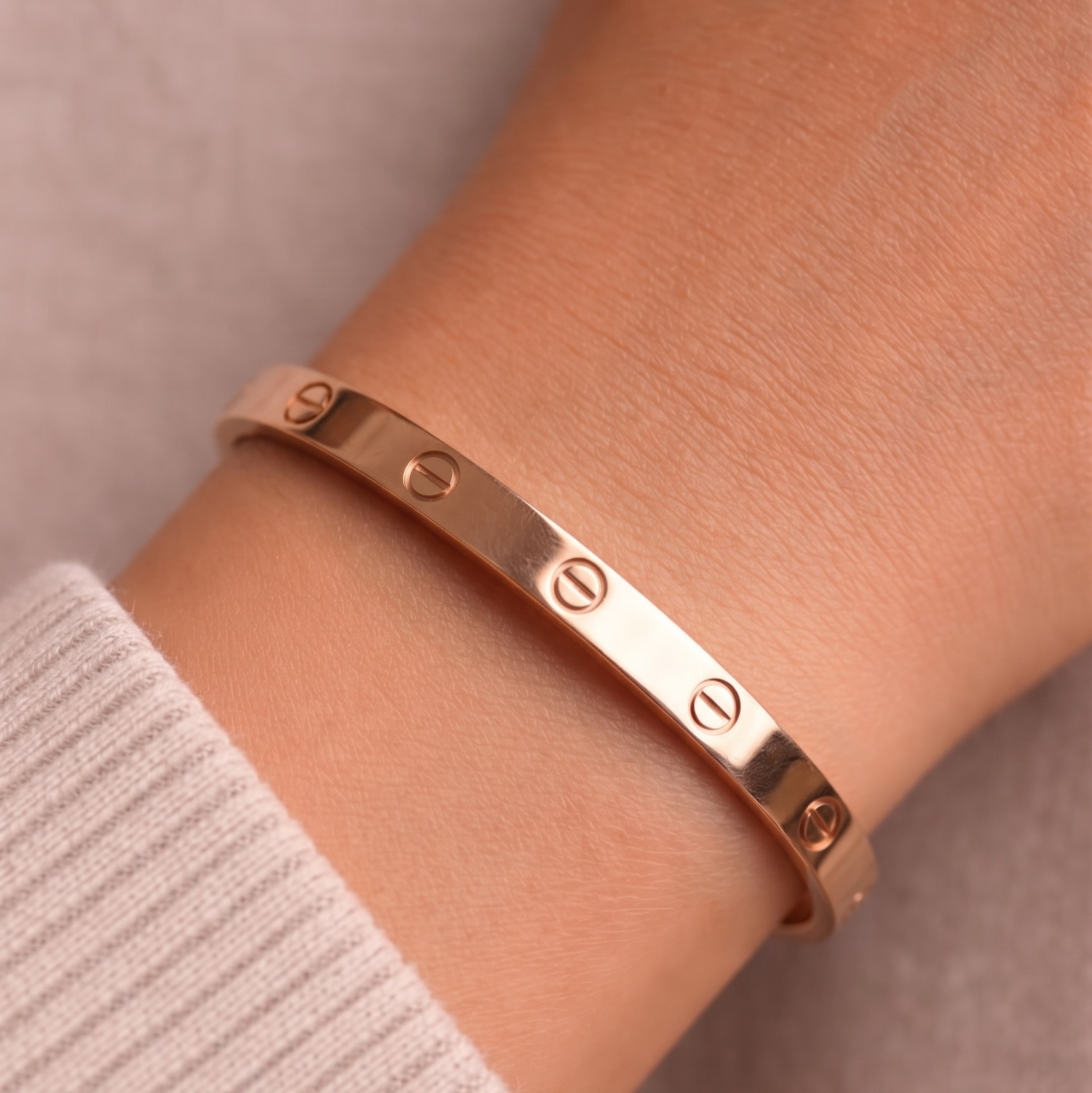 Just Lil Things Classic Rose-Gold Screw Motif Bangle JLTB0874
