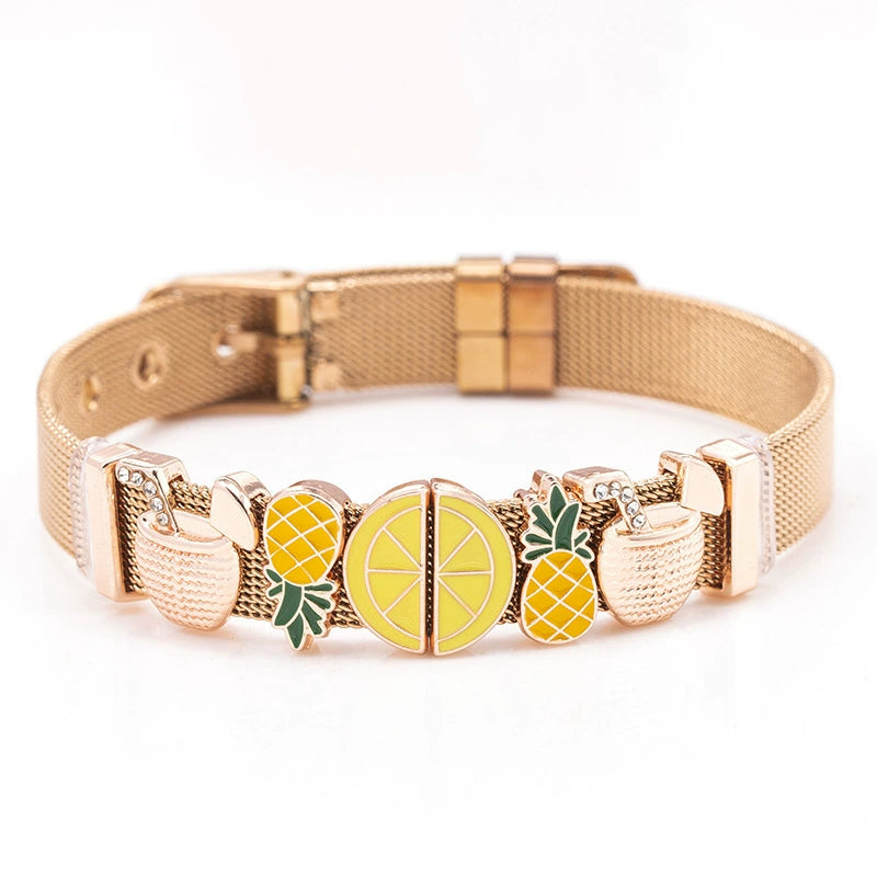 Just Lil Things Rose Gold Mesh Bracelet with Charms JLTB0875