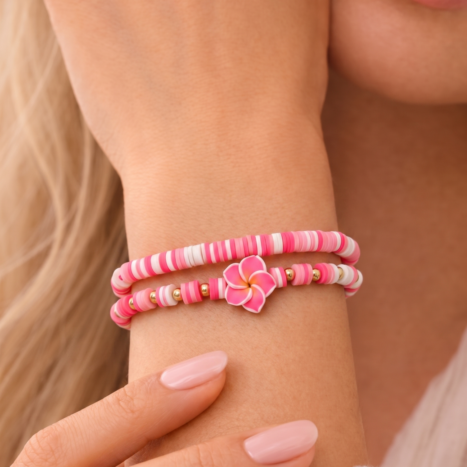 Just Lil Things Pink Paradise Flower Bead Bracelet Set JLTB0880 - pack of 2