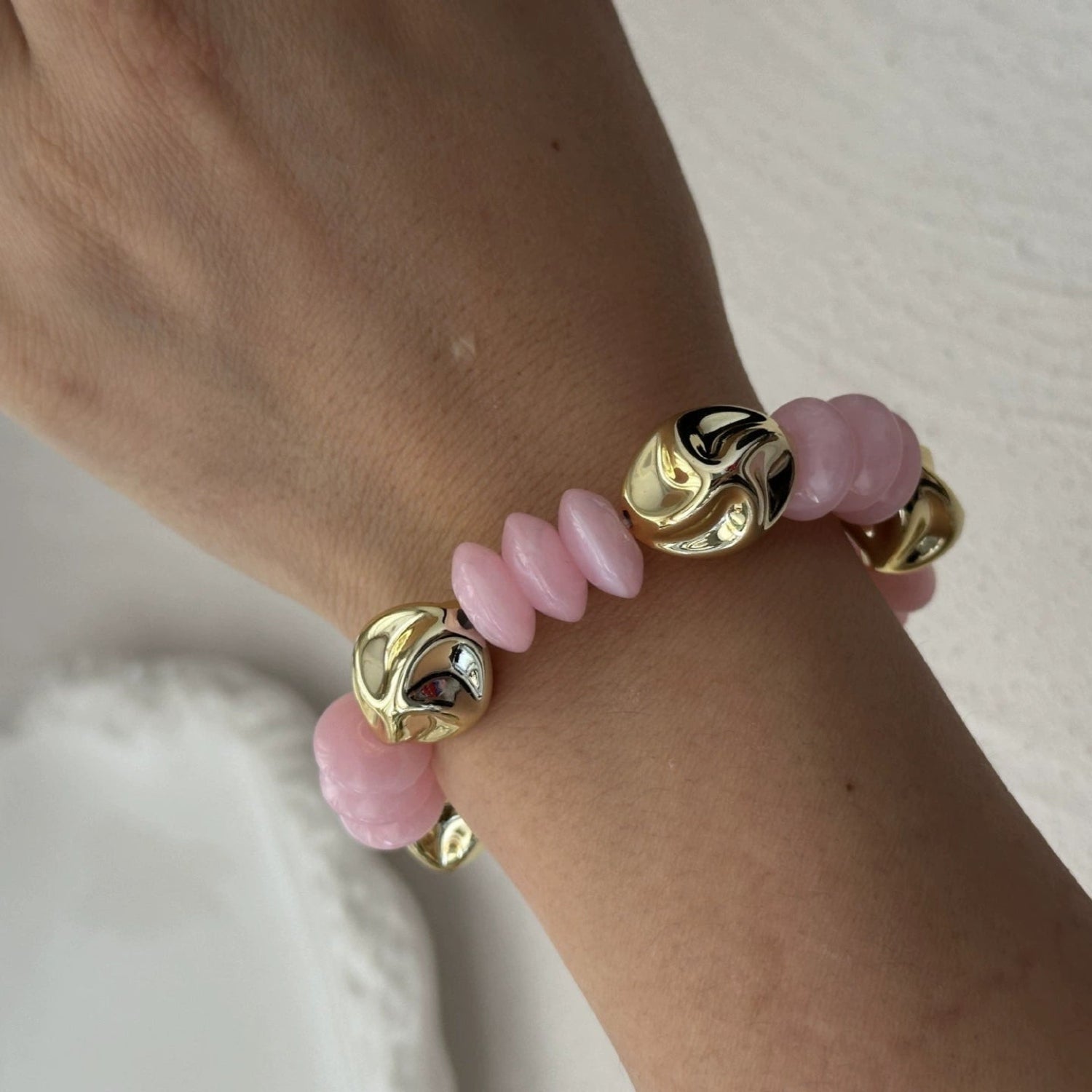 Just Lil Things Blush Pink Beaded Bracelet with Gold Orb Design JLTB0883