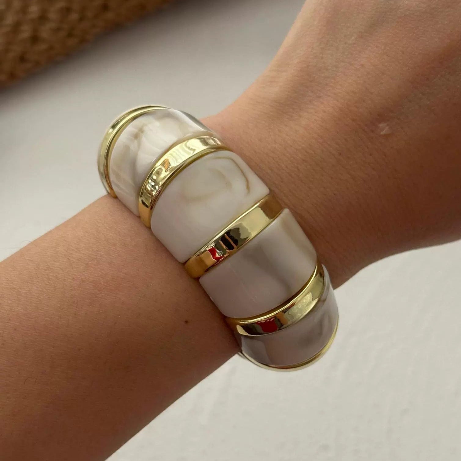 Just Lil Things White Marbled Segment Bangle – Gold Accent Design JLTB0895