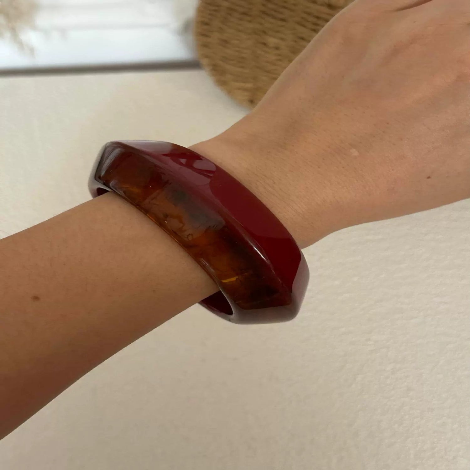 Just Lil Things Dual-Tone Resin Bangle – Glossy Amber & Deep Red Design JLTB0903