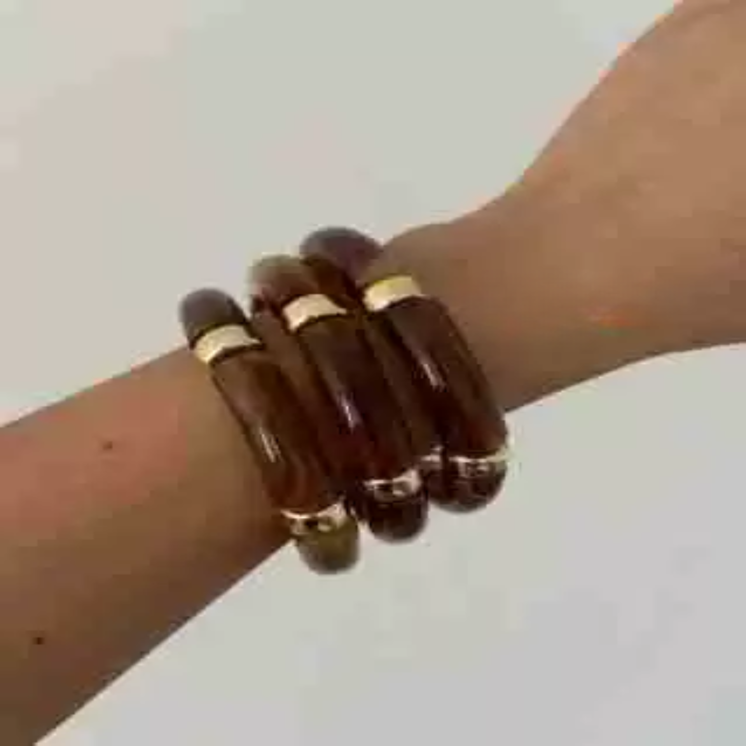 Just Lil Things Brown Resin Bracelet Set – Gold Accent Segment Design JLTB0908 - Pack of 3