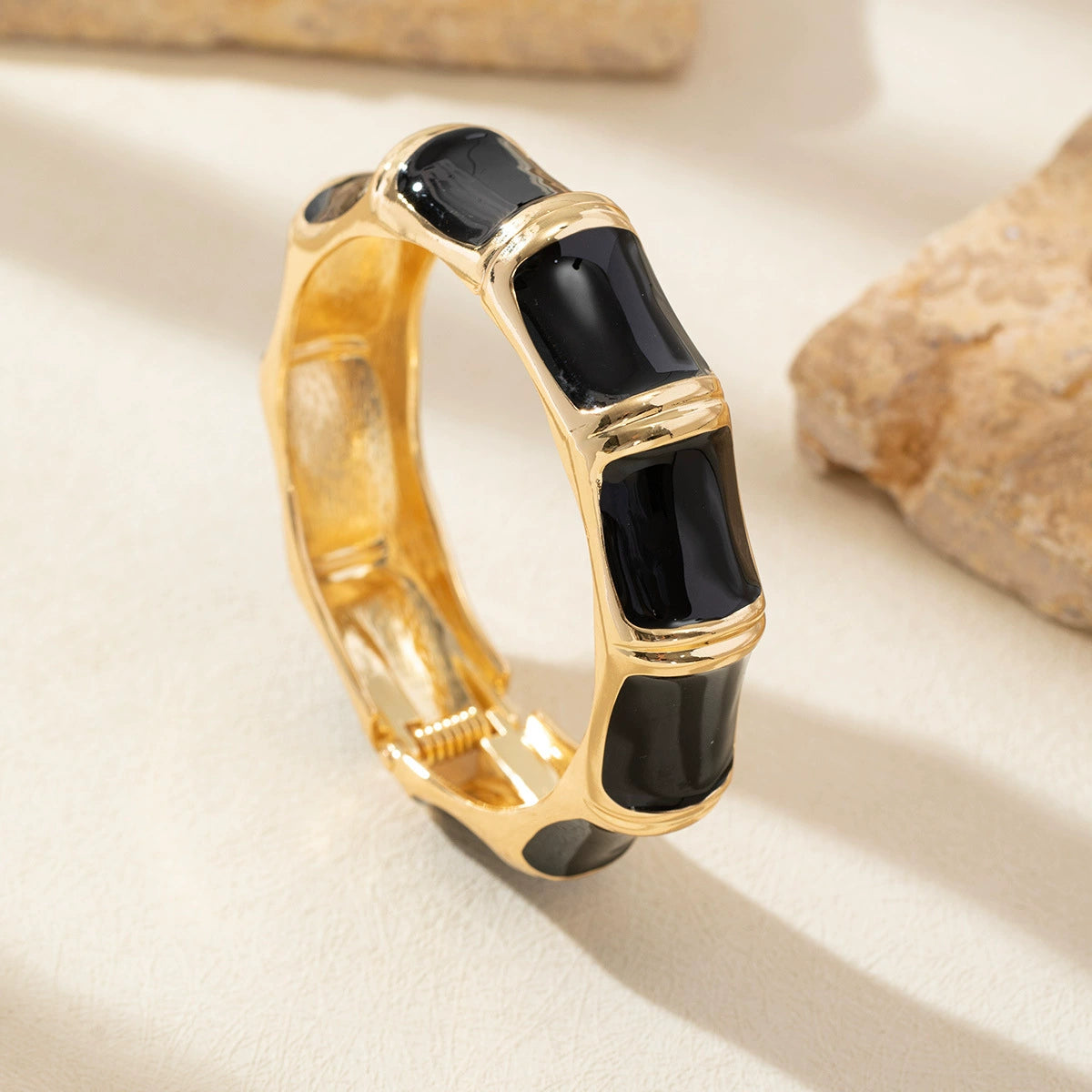 Just Lil Things Gold-Tone Enamel Bamboo-Style Bracelet in Classic Black JLTB0952