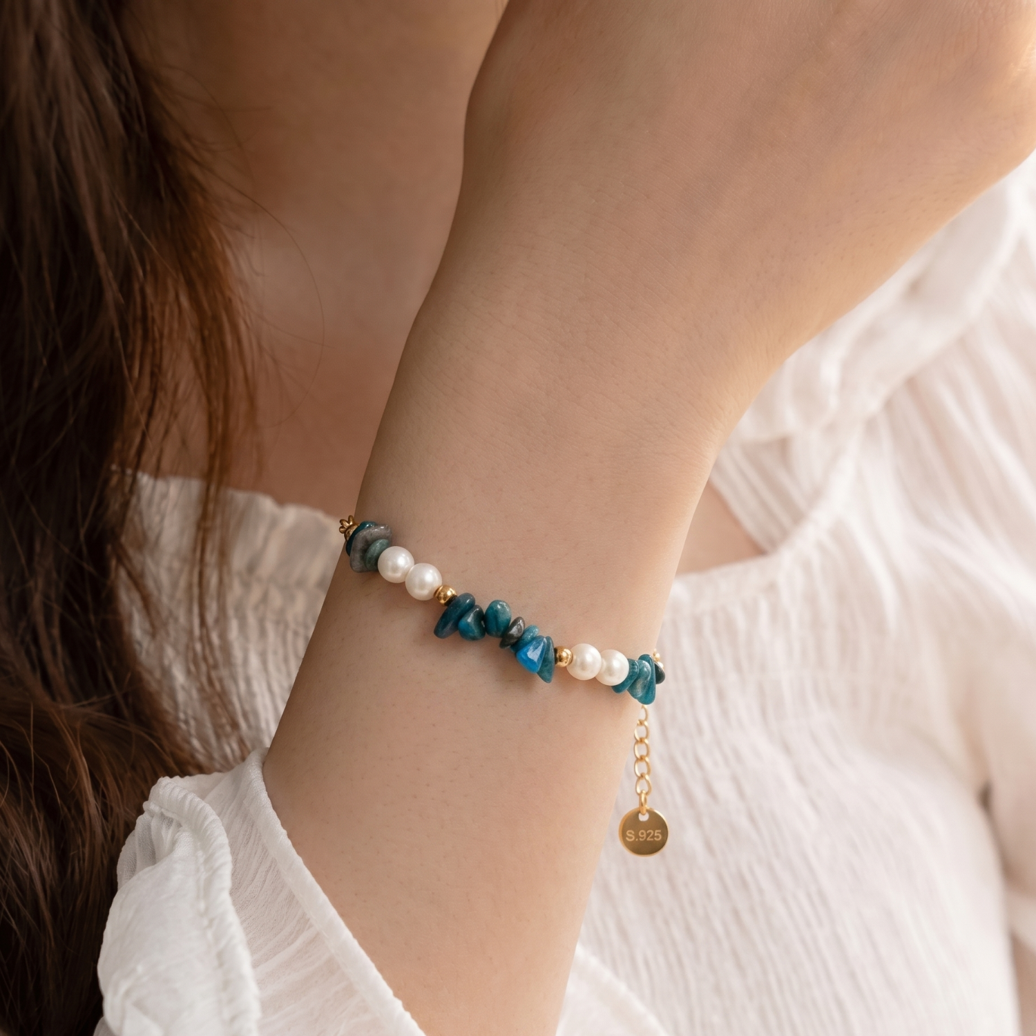 Just Lil Things Azure Stone & Pearl Harmony Bracelet JLTB0959