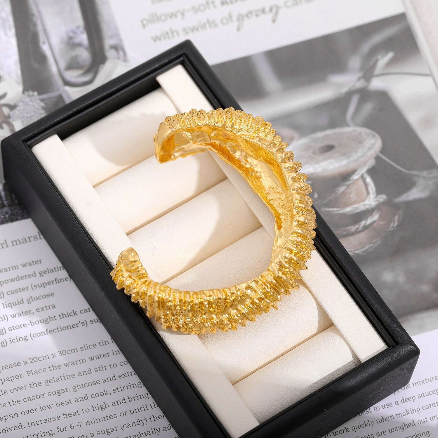 Just Lil Things Golden Ripple Textured Cuff Bracelet JLTB0969