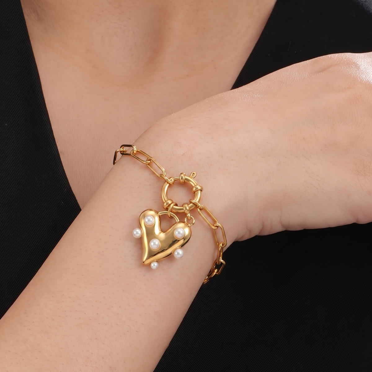 Just Lil Things Pearl Heart Charm Chain Bracelet JLTB0972