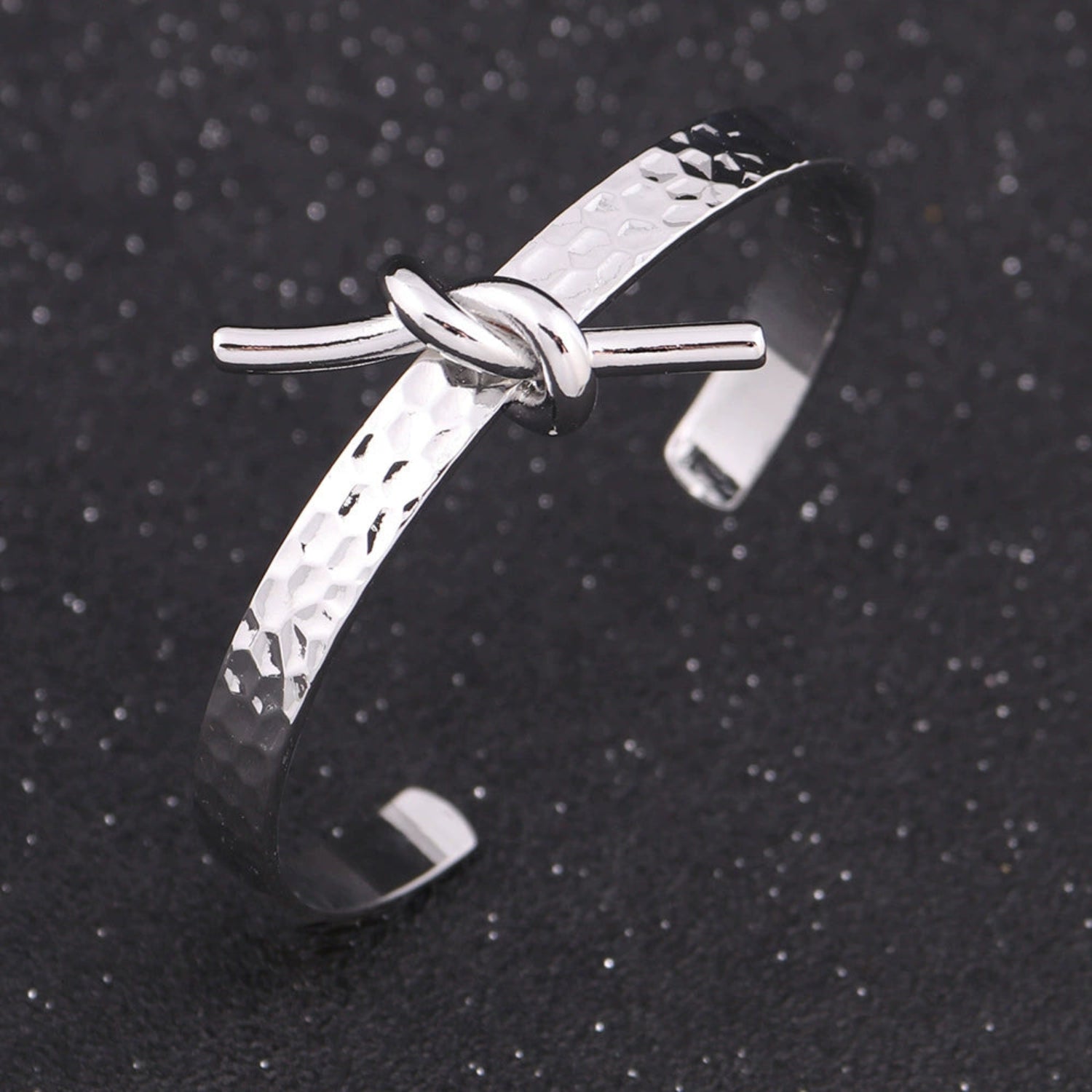 Just Lil Things Silver Hammered Knot Cuff Bracelet JLTB0980