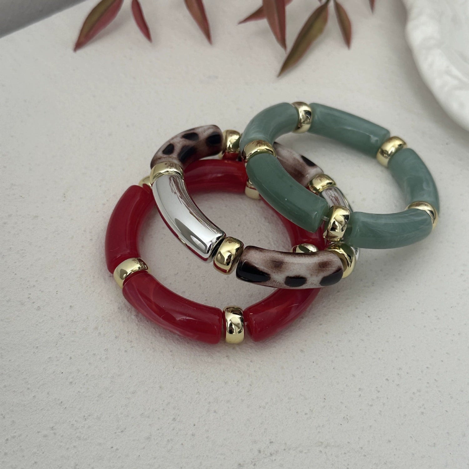 Just Lil Things Chunky Enamel and Resin Beaded Bracelets with Gold Accents JLTB0986 (Pack of 3)