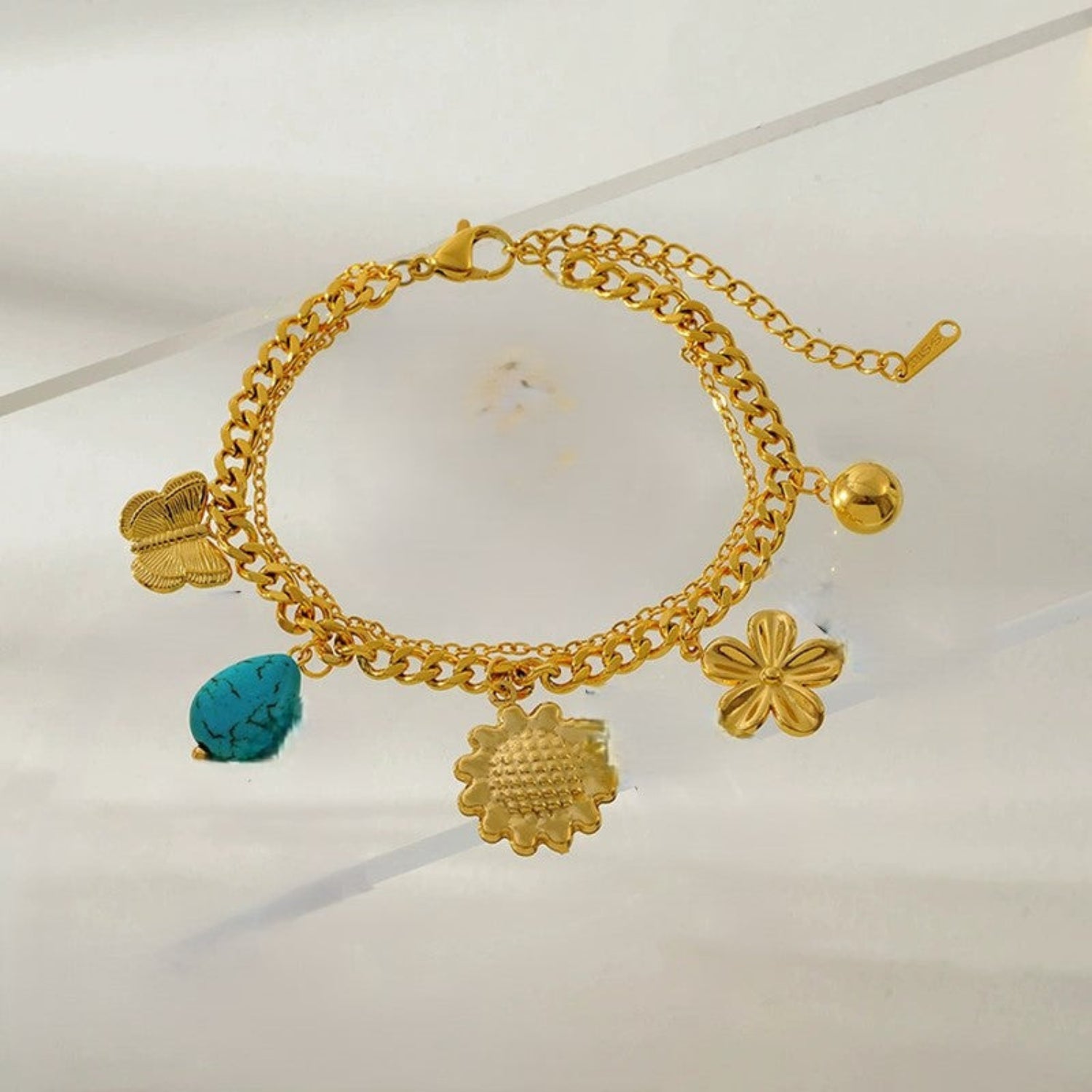 Layered Flower & Turquoise Bracelet JLTB1000