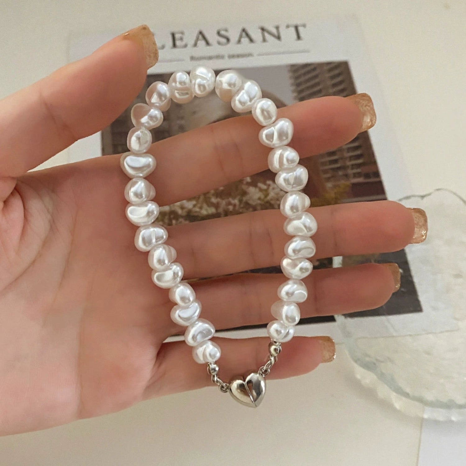 Baroque Pearl Magnetic Heart Bracelet JLTB1005
