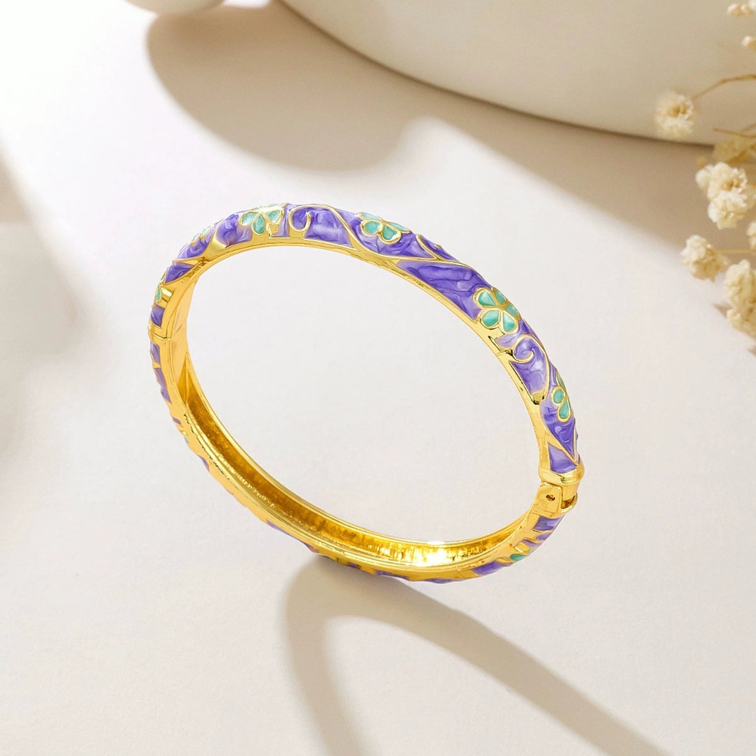 Purple Enamel Floral Gold Bangle JLTB1015