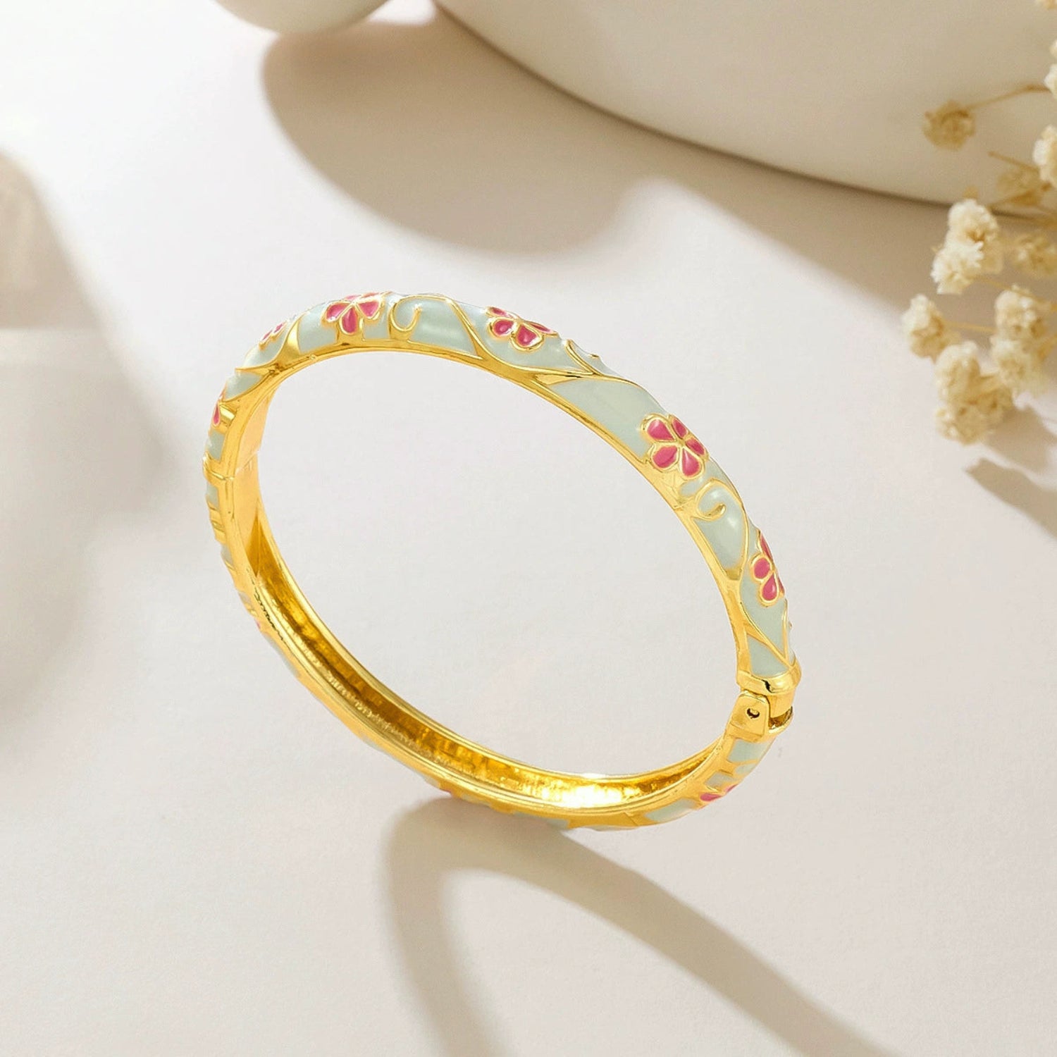 Mint Floral Enamel Hinged Bangle JLTB1016