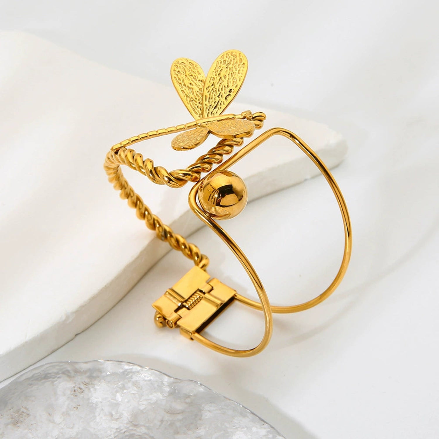 Gold Dragonfly Twisted Cuff Bangle JLTB1021