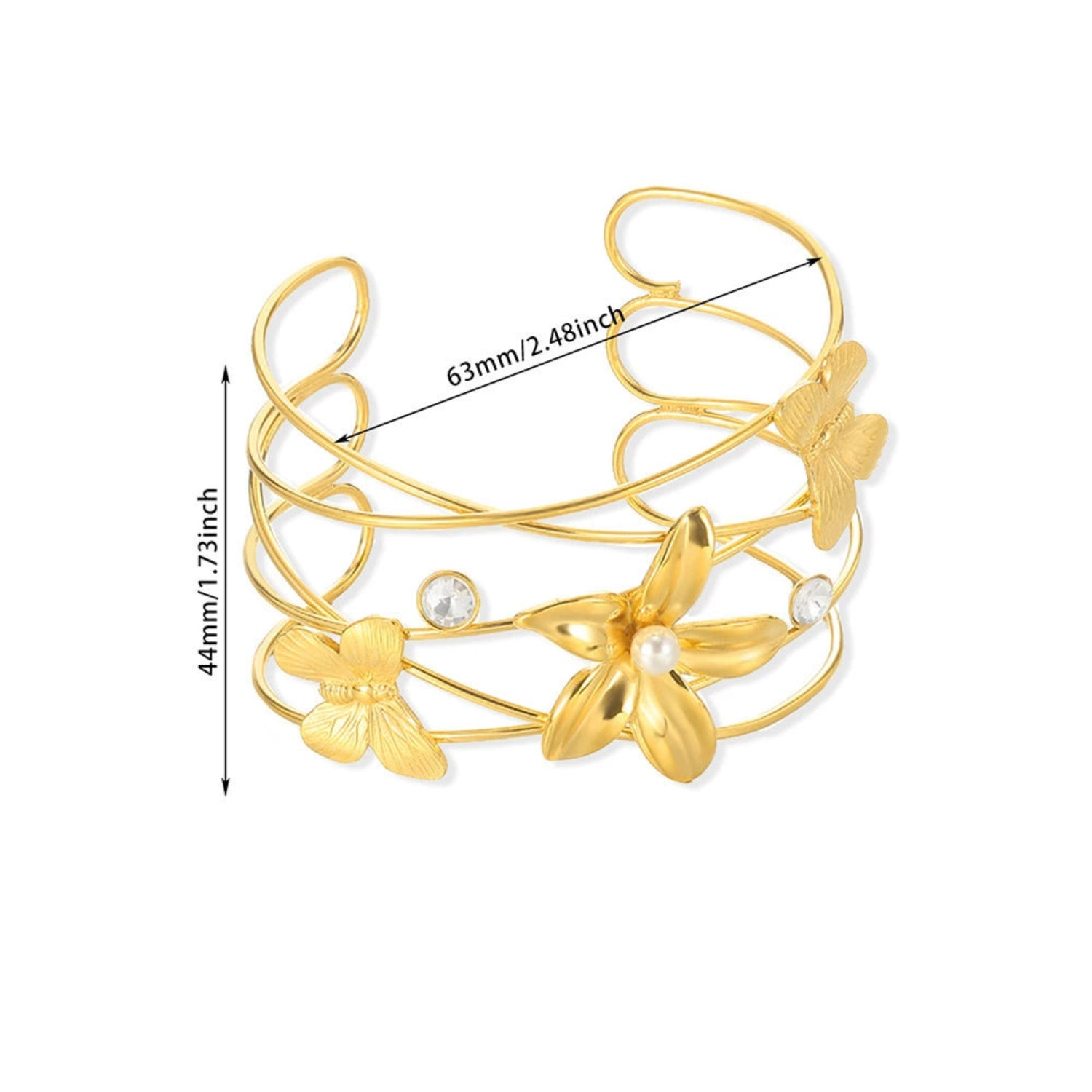 Whimsical Gold Butterfly Flower Cuff JLTB1023