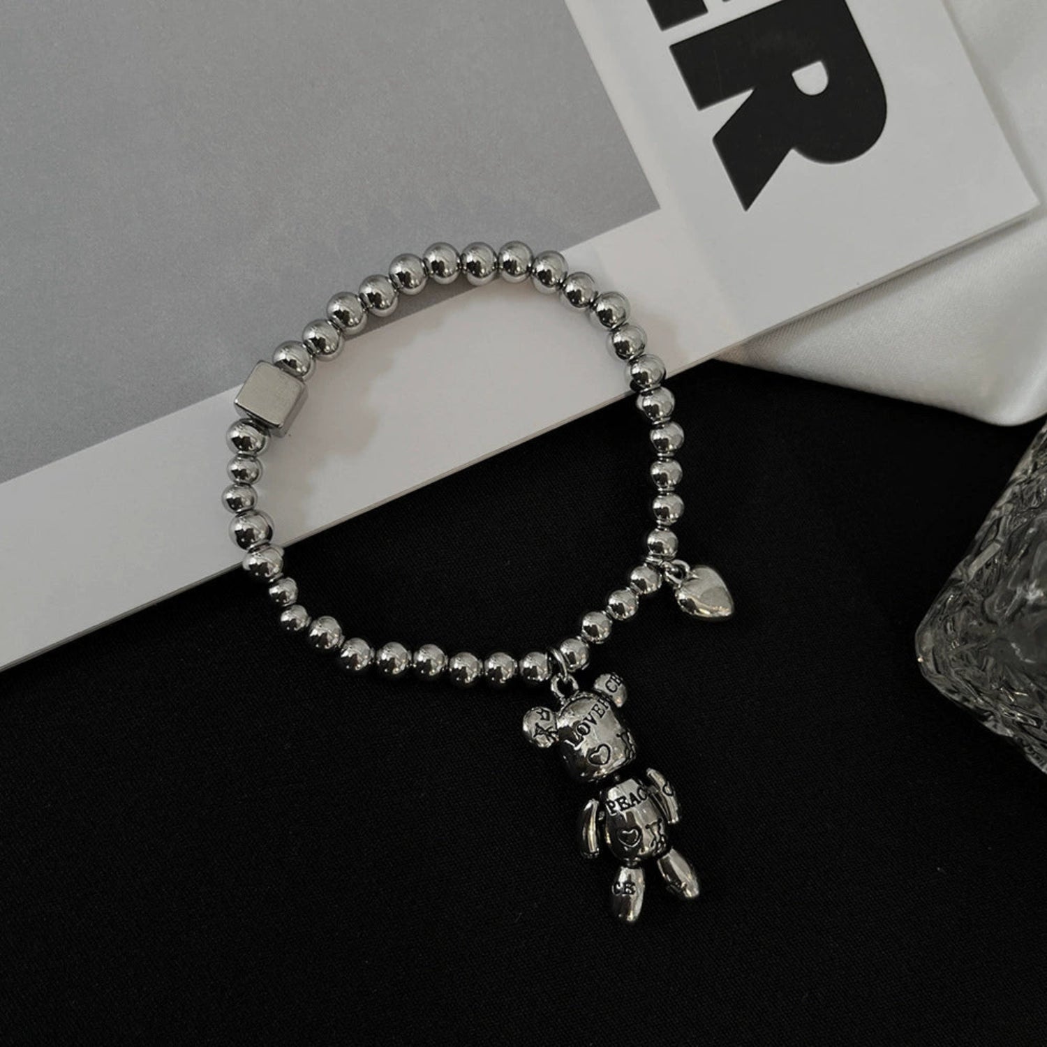 Silver Teddy Bear Heart Bracelet JLTB1032