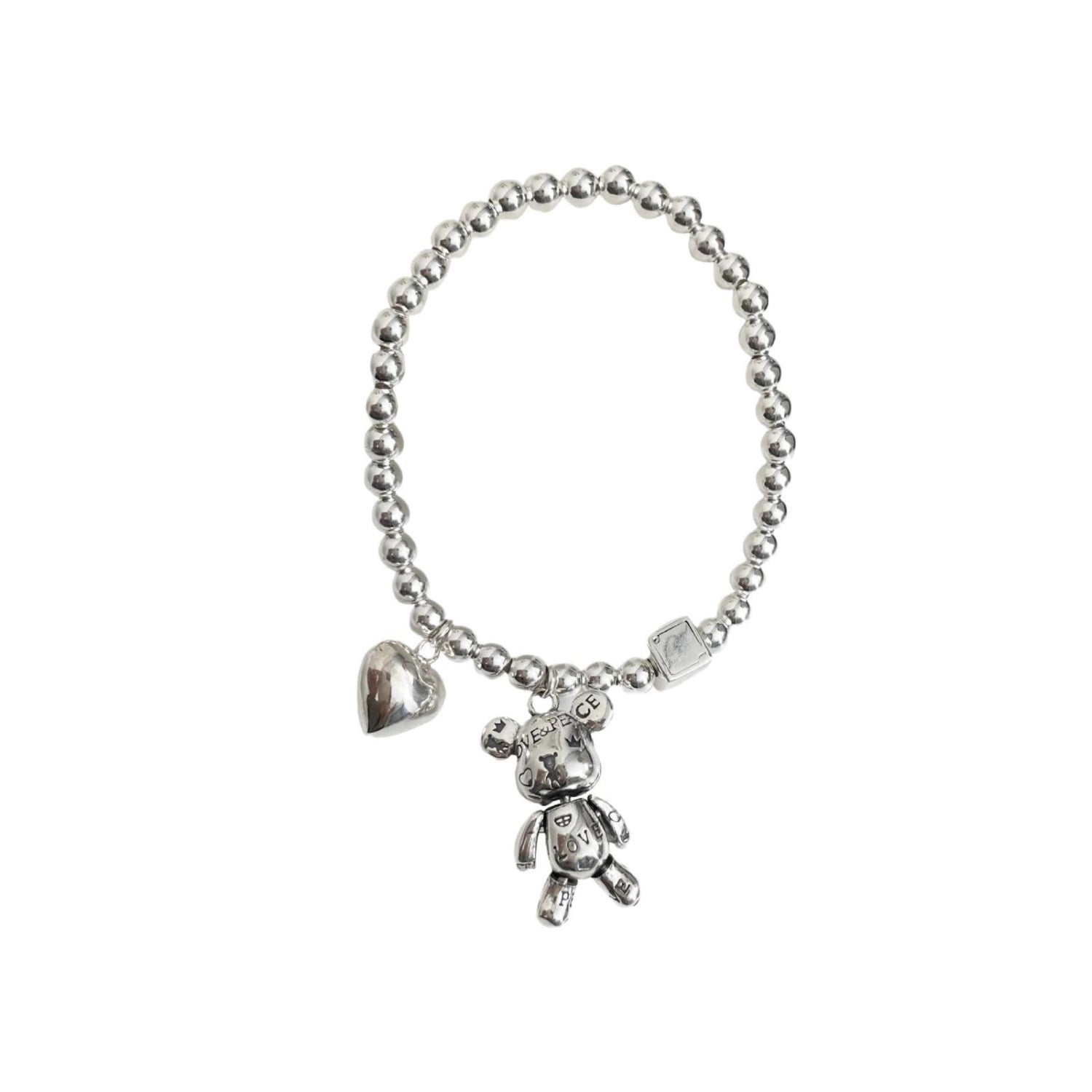 Silver Teddy Bear Heart Bracelet JLTB1032