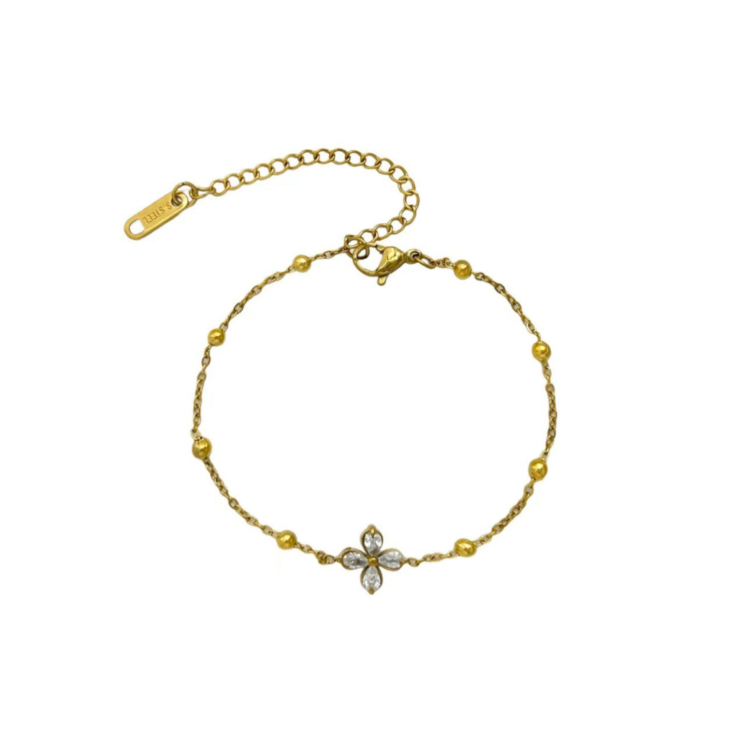 Gold Crystal Flower Charm Bracelet JLTB1036