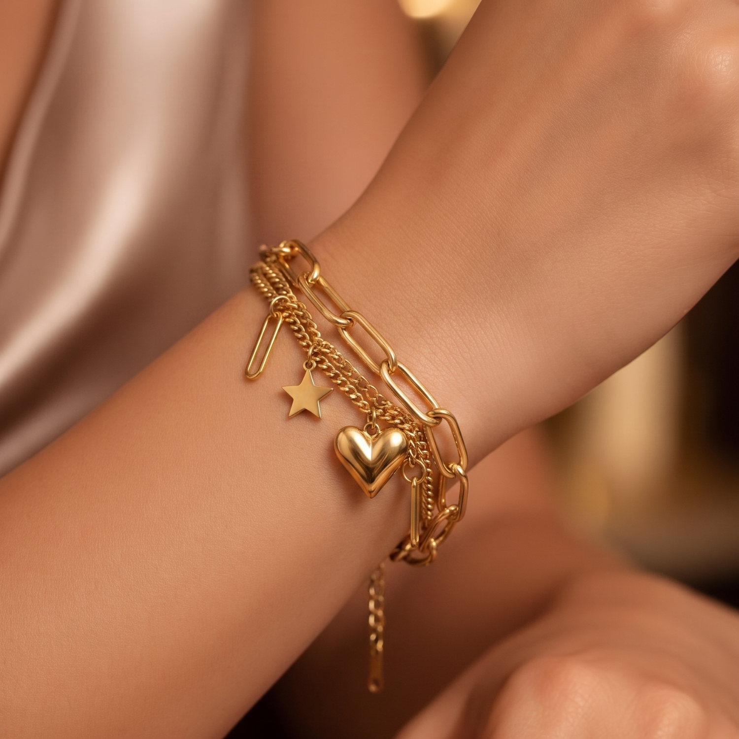 Gold Layered Heart Star Bracelet JLTB1040