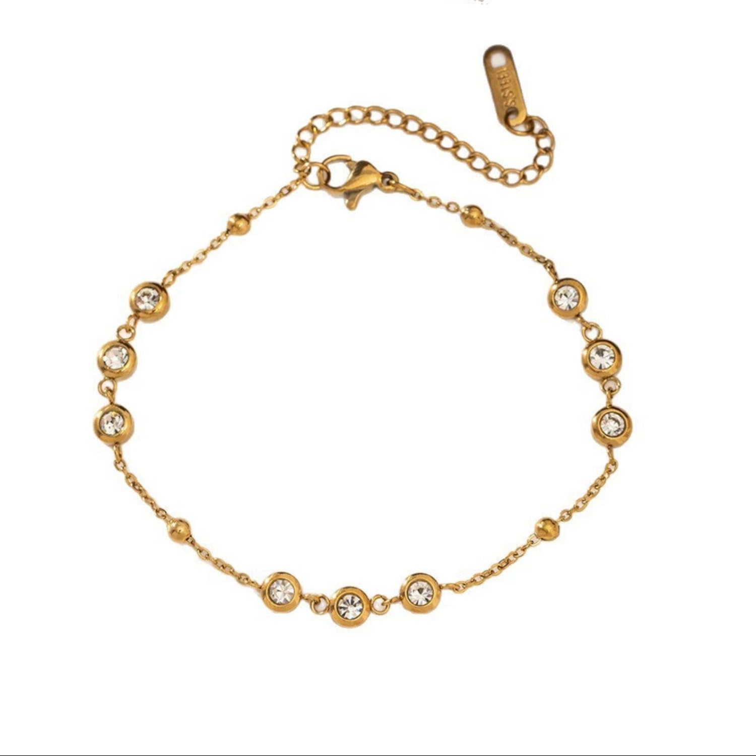 Gold Bezel Crystal Station Bracelet JLTB1043