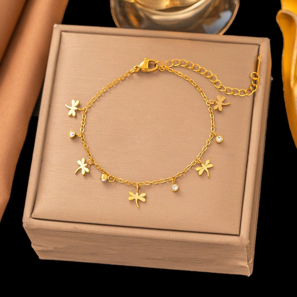 Gold Dragonfly Crystal Station Bracelet JLTB1052
