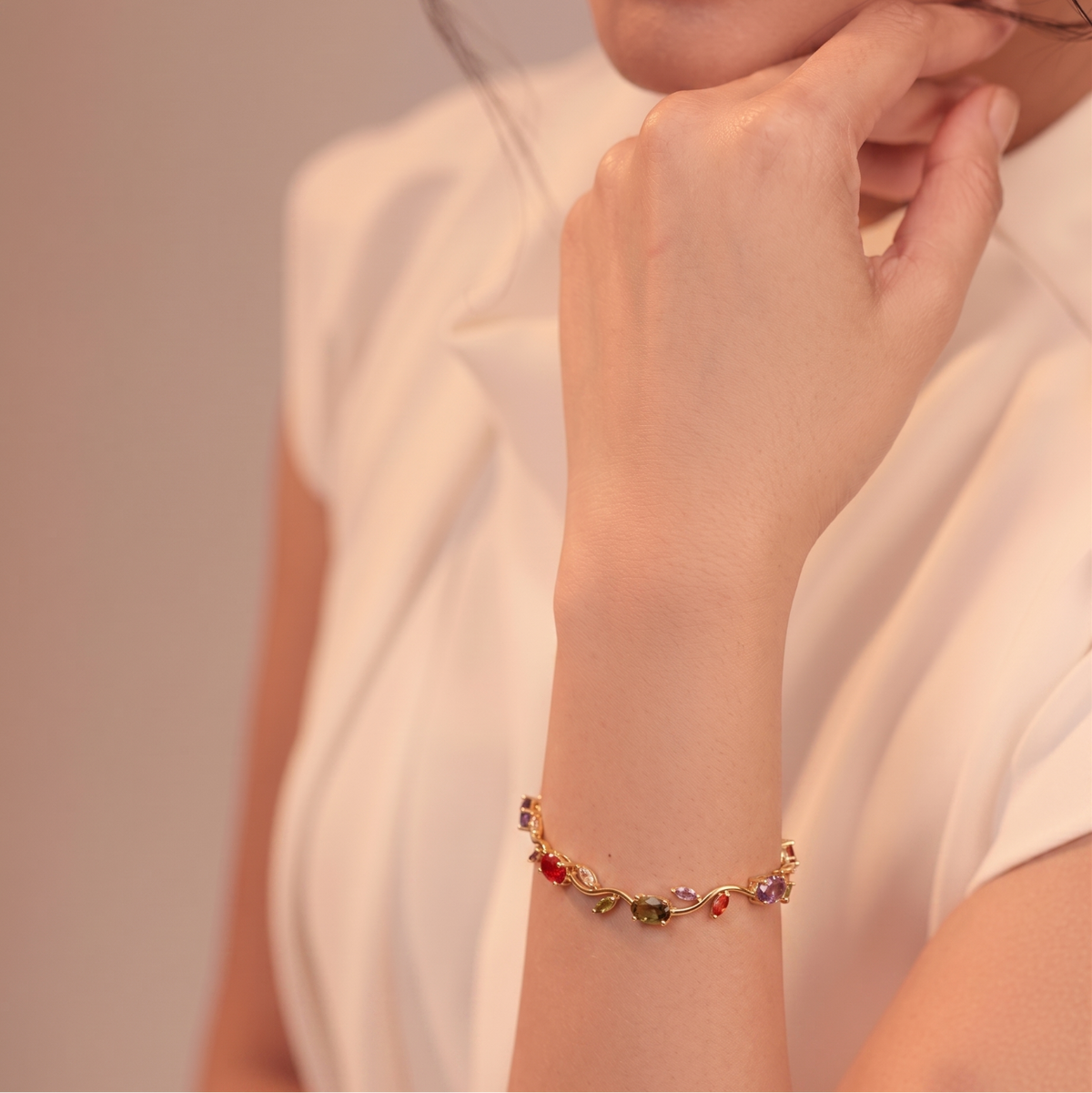 Gold Multicolor Crystal Vine Bracelet JLTB1053