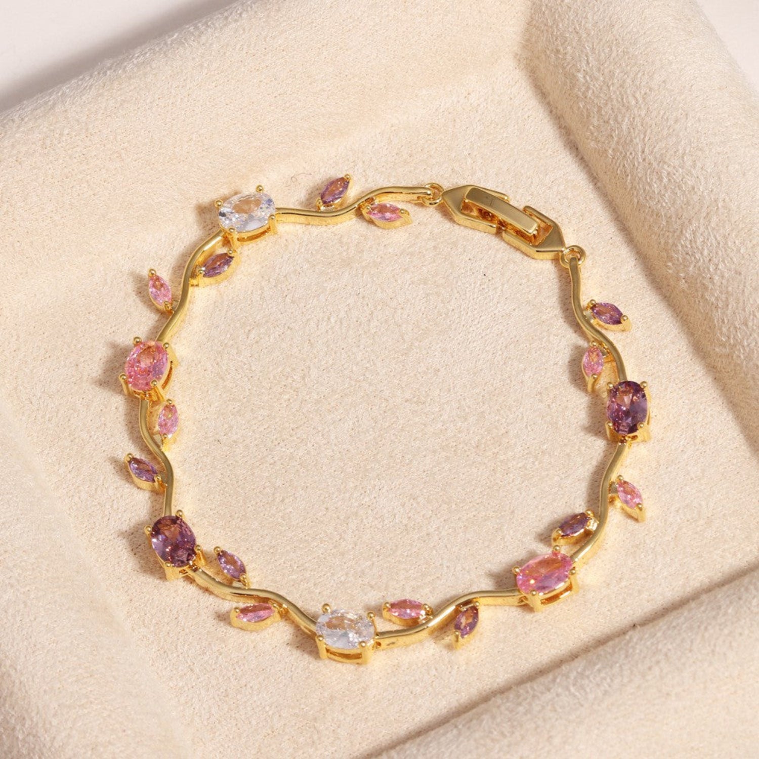 Gold Pink Crystal Vine Bracelet JLTB1054