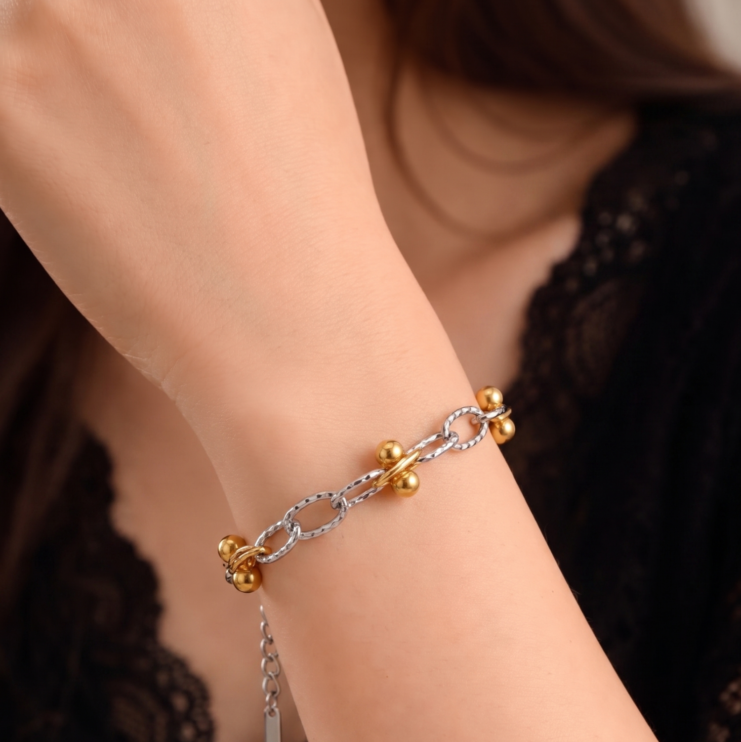 Silver Gold Two-Tone Link Bracelet JLTB1073