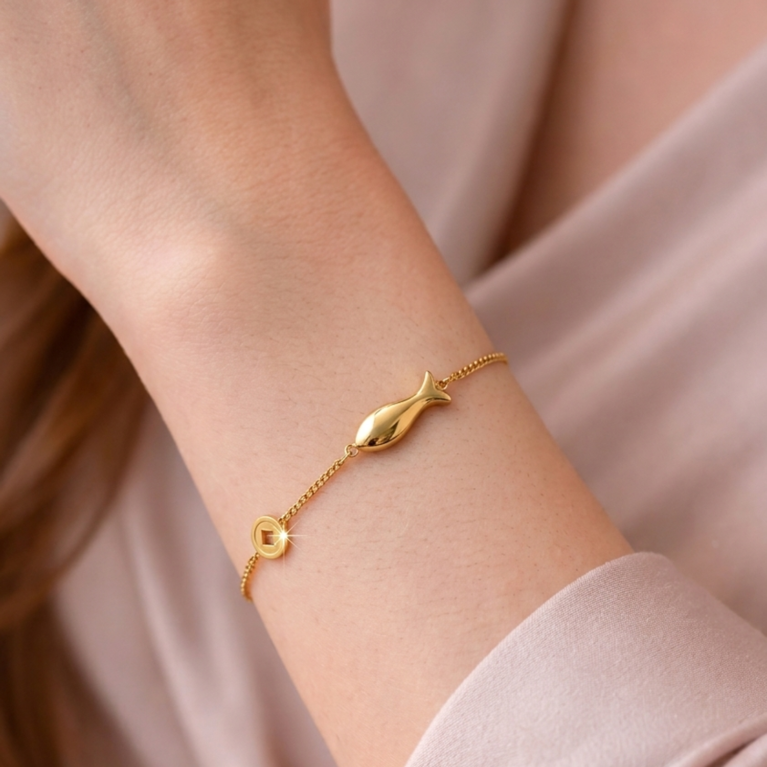 Gold Fish Coin Charm Bracelet JLTB1075