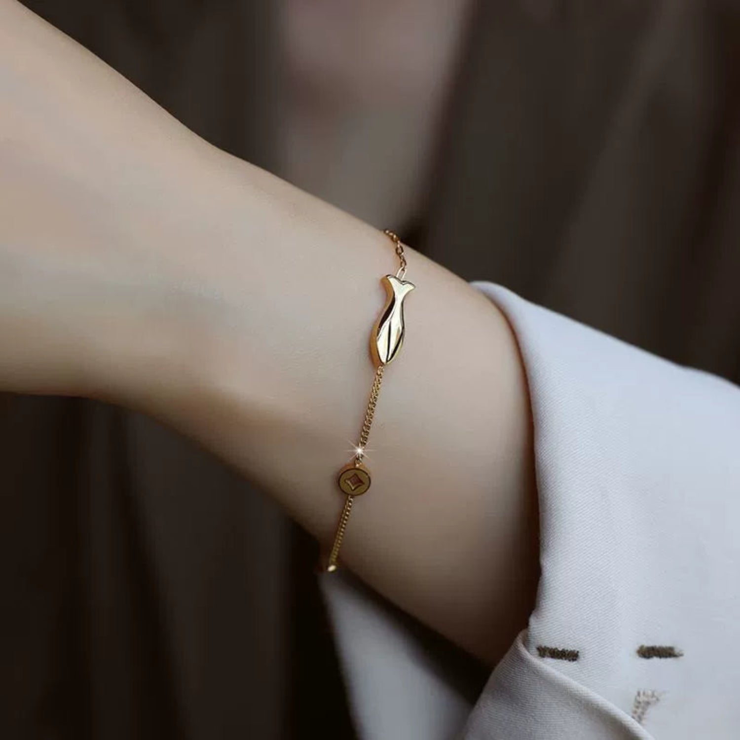Gold Fish Coin Charm Bracelet JLTB1075